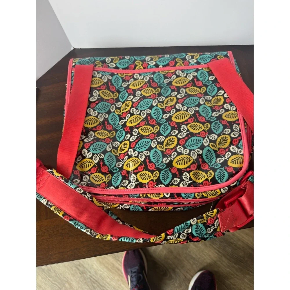 Vera Bradley Laminated Messenger Bag Snail Leaf Print Crossbody‎ Laptop Bag